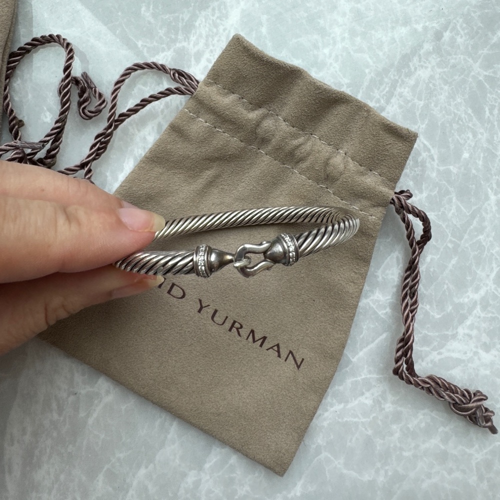 David Yurman Buckle Classic Cable Bracelet Sterling Silver with Diamonds - Picture 2 of 2